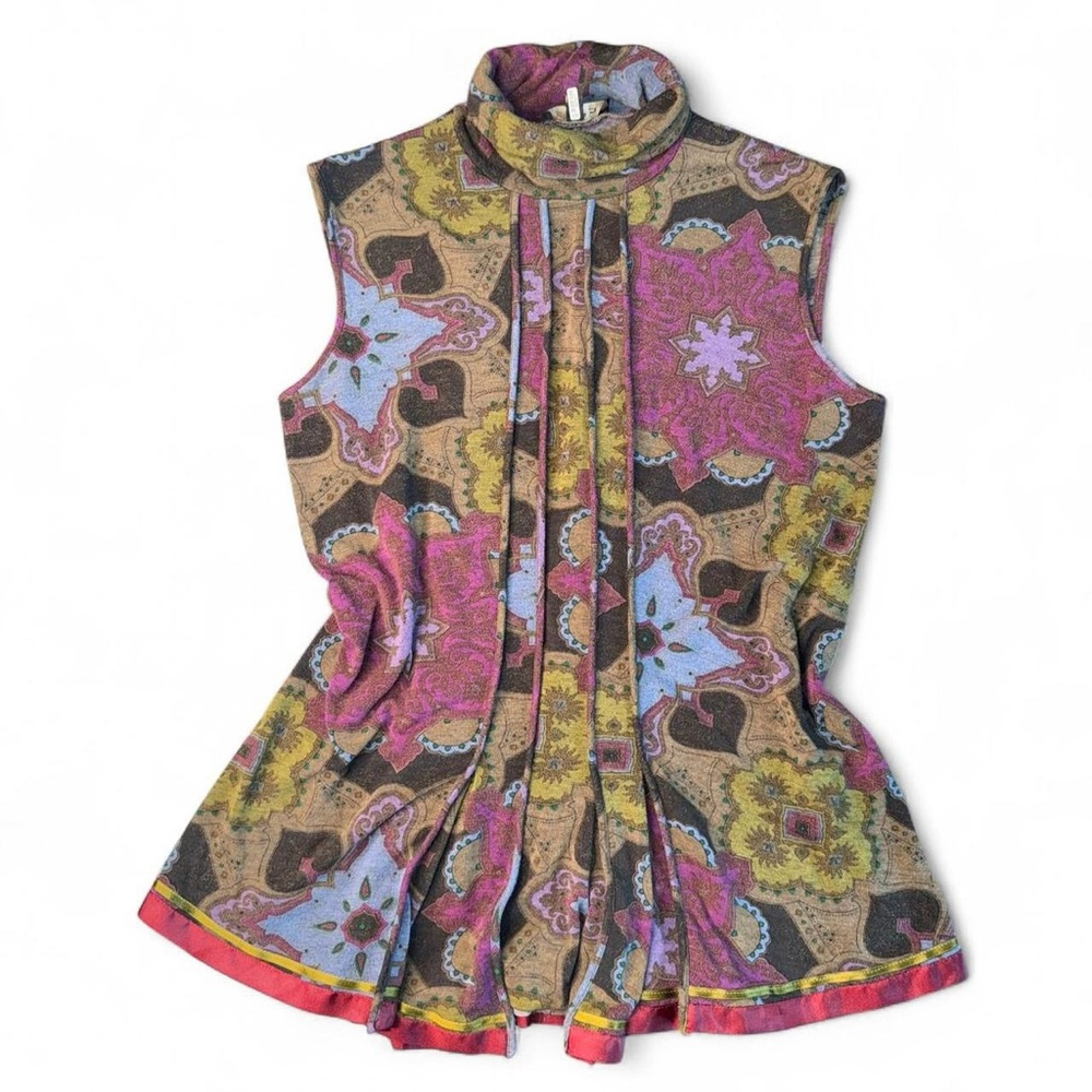 Etro Milano Multicolor Paisley Top with Pleated Detailing Size EU42